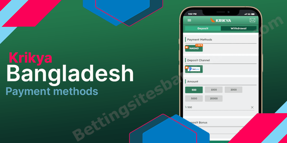 Krikya available payment methods for players from Bangladesh