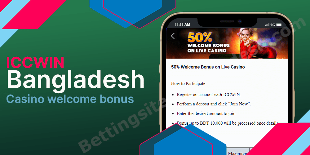 ICCWIN casino welcome bonus BD