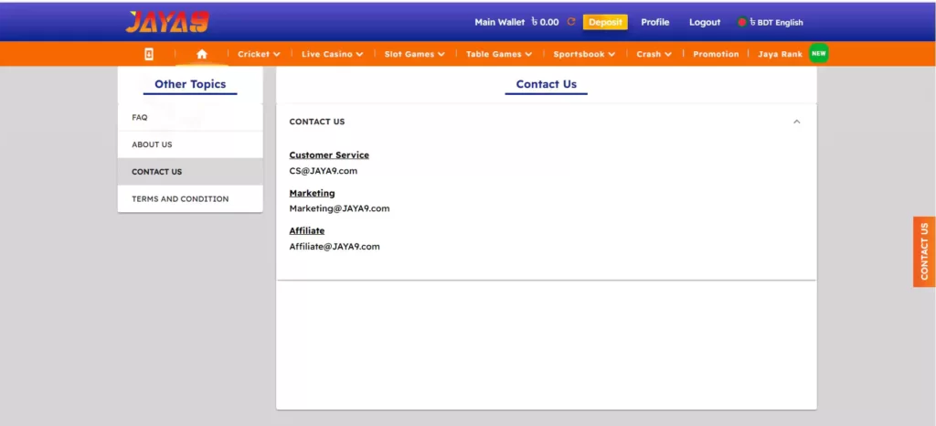 JAYA9 contacts