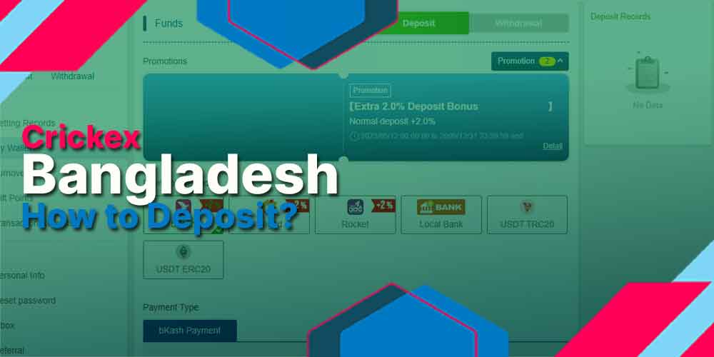 deposit methods Crickex