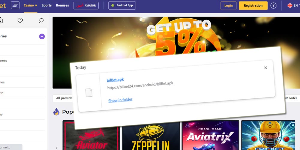 Bilbet apk file