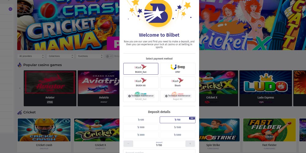 deposit and withdrawal methods at bilbet payments section